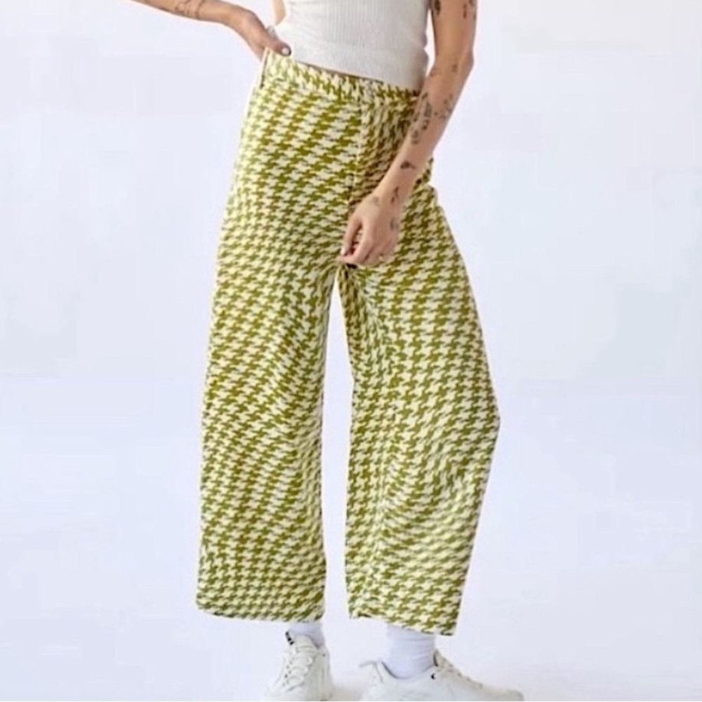 Green & White Urban Outfitters Silk Satin Wide Let's Pants Matching Set Backless